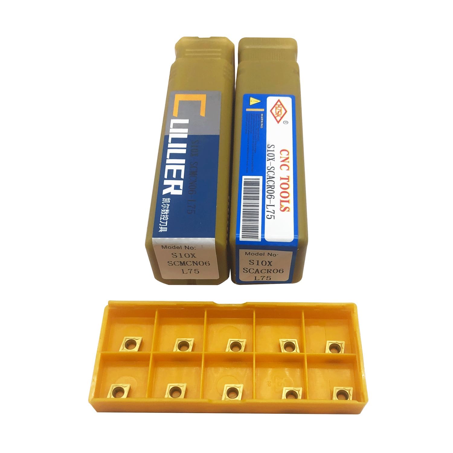 2 STK. Metalldrehwerkzeughalter, Bohrstange mit CCMT21.25 CCMT060204 Hartmetall-Dreheinsätzen für Bagger und Bohrmaschine (S10X-SCACR06-L75/S10X-SCMCN06-L75+CCMT060204)