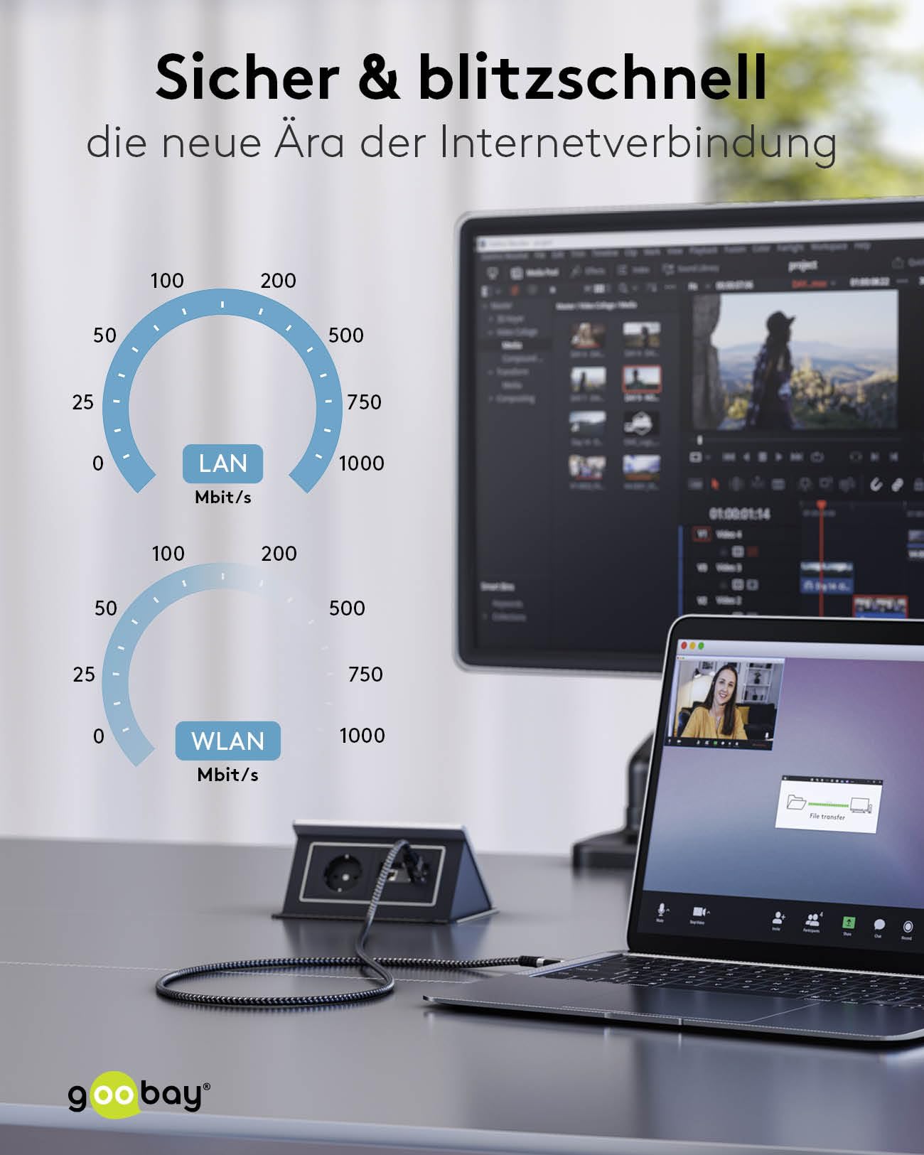 goobay USB-C 3.1 auf RJ45 Ethernet CAT 6 Kabel Slim/Adapterkabel/stabile kabelgebundene Internetverbindung mit Router/Netzwerk Switch/USB auf RJ45 Adapter / 1 Gbit/s / 15 Meter / 74408