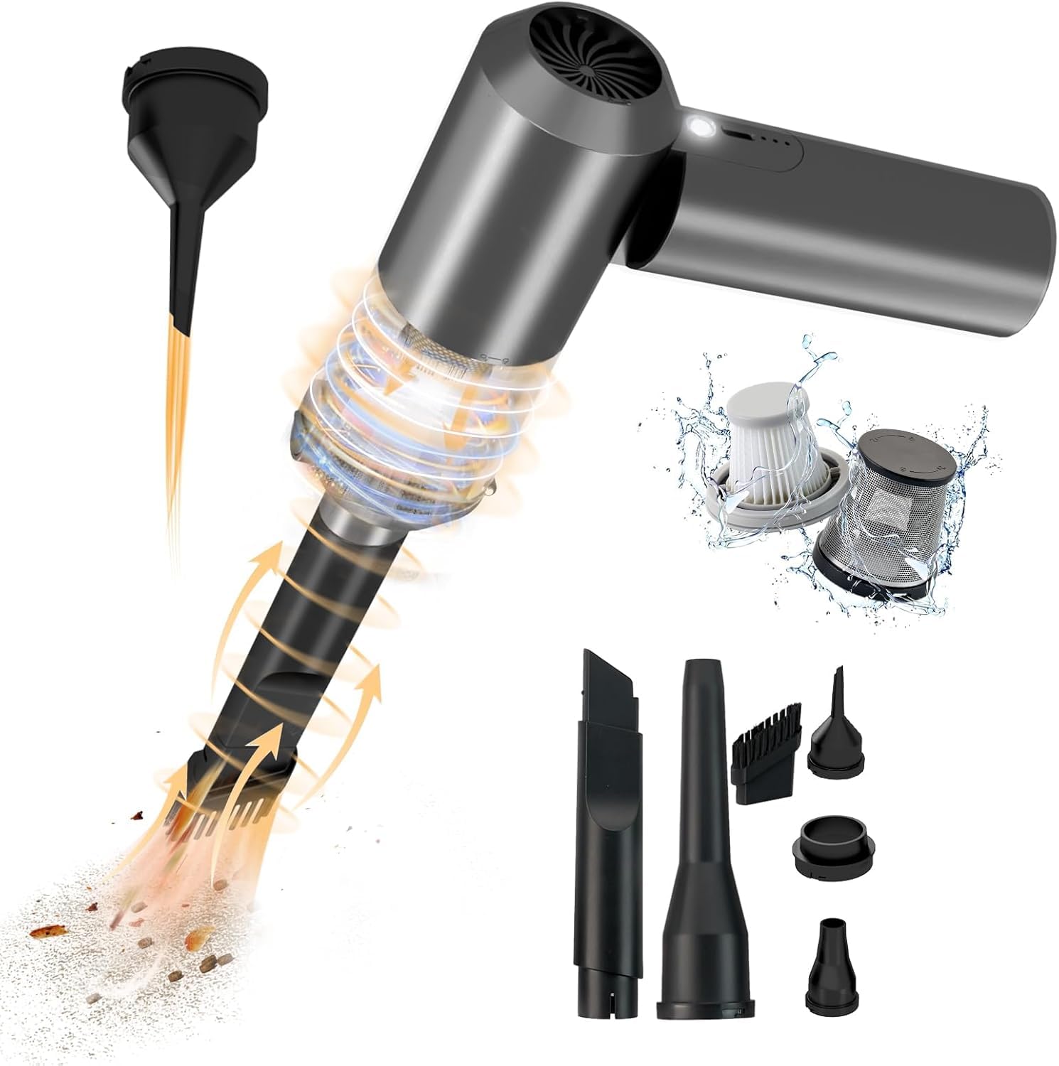 MALOROY Handheld Vacuum Cordless, Portable Car Vacuum, 16000PA Powerful 4 in 1 Suction Vacuum Cleaner with LED Light, Wireless Rechargeable Vacuum Cleaner for Car, Office, Pet and Home Cleaning