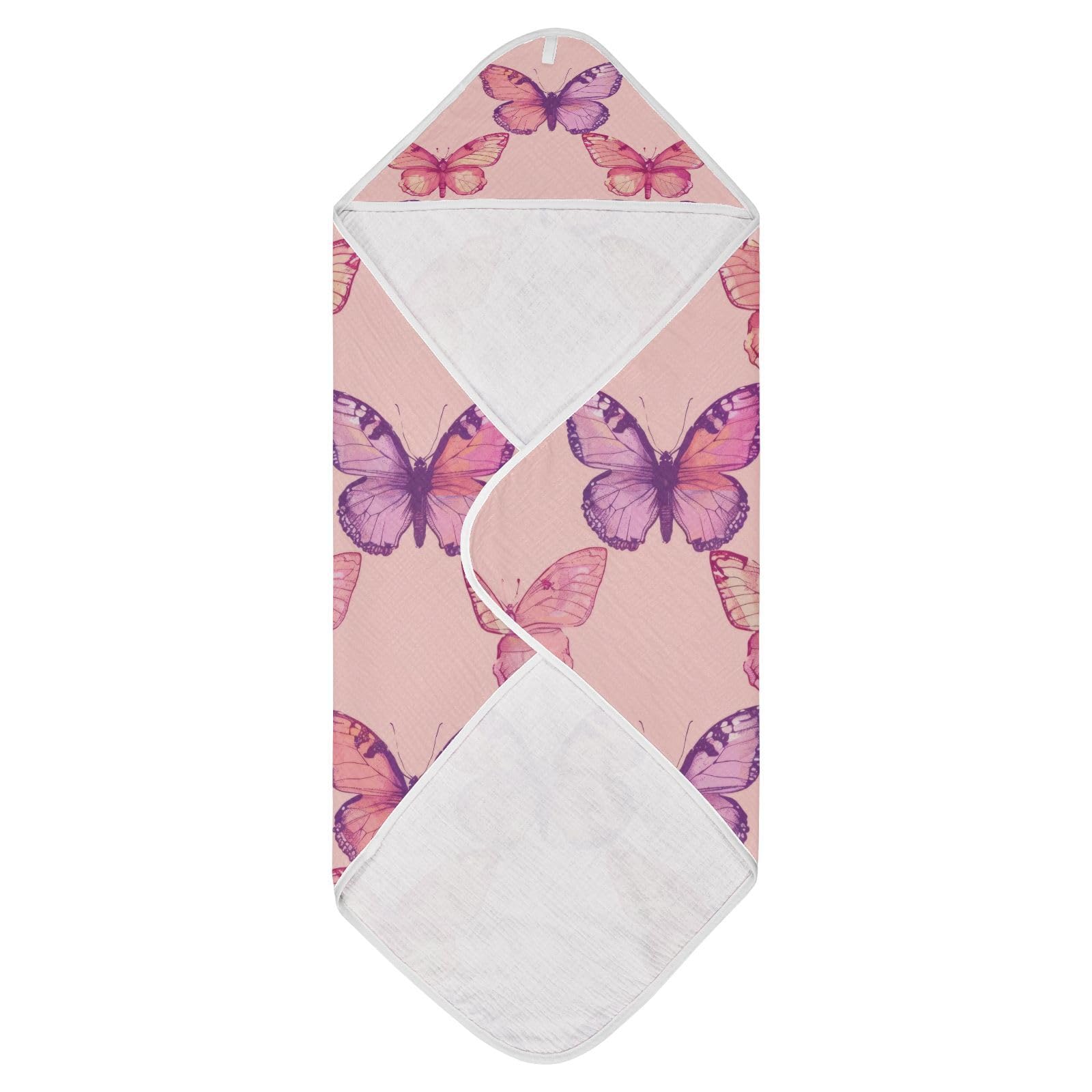 PaChyLuu Pink Butterflies Baby Hooded Towel Soft Cotton Baby Towels Ultra Absorbent Bath Towel for Babies Boys Girls, 35x35 Inch