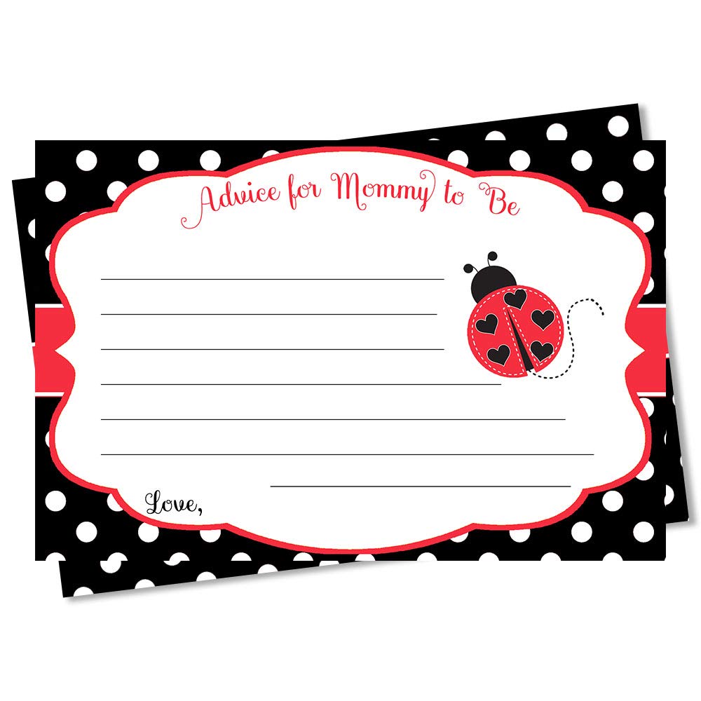 Ladybug Baby Shower Advice for Mommy to Be Party Polka Dots Lil Lady Bug Baby Sprinkle Words of Wisdom Red Black Polka Dots Spring Parenting Printed (24 Count)