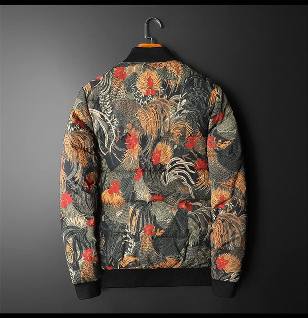 Youllyuu Winter Down Jackets Stand Collar All Over Printed Men's Down Coats Slim Jackets Plus Size