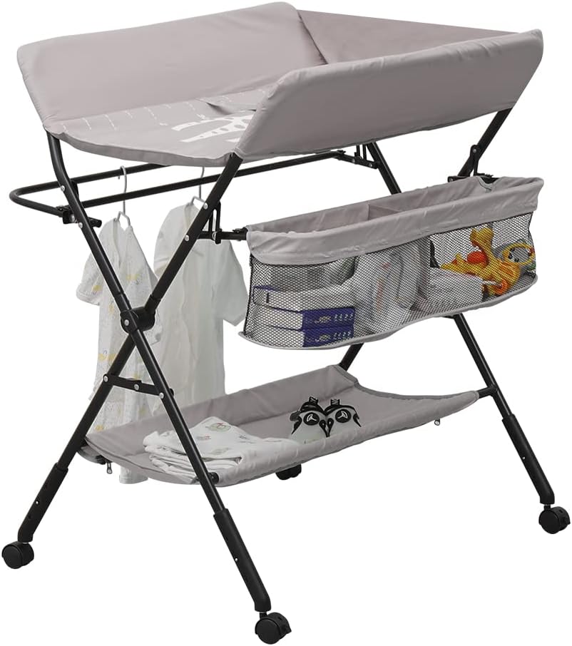 NICEME Baby Nappy Changing Table with Wheels and Storage, Folding