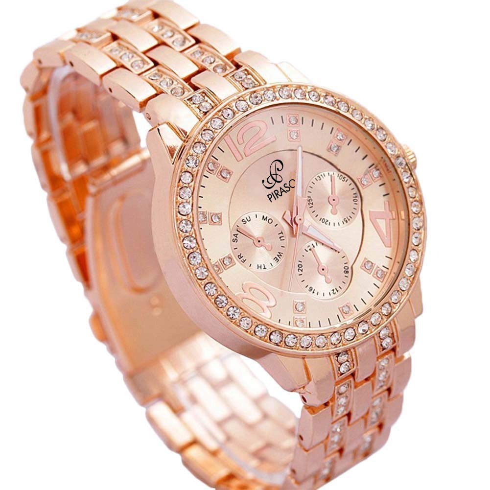 PIRASO Zuperia Diamond Studded Analogue Watch with Rose Gold Bracelet for Women (B08RZ86X5D) Amazon Price History, Amazon Price Tracker