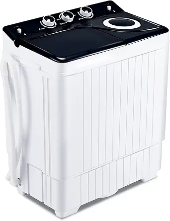 Homguava 26Lbs Capacity Portable Washing Machine Washer and Dryer Combo Twin Tub Laundry 2 In 1 Washer(18Lbs) & Spinner(8Lbs) Built-in Gravity Drain Pump,for Apartment,Dorms,RV Camping (black+white)