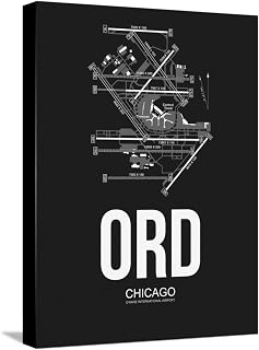 ART.COM Stretched Canvas Print ORD Chicago Airport Black by NaxArt, 12" x 16"