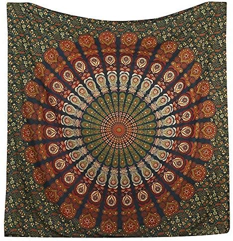Miniatura 5 de Tapiz hippie indio bohemio psicodélico azul dorado pavo real mandala colgante en la pared (verde dorado, Queen (84 x 90 pulgadas) (84.6 x 90.6 in)