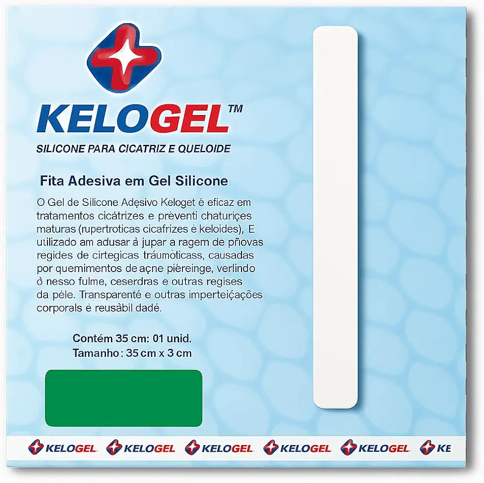 Fita em Gel de Silicone para Cicatriz 35x3cm Redução de Cicatrizes e Prevenção de Queloides Reutilizável e Dermatologicamente Testada KELOGEL