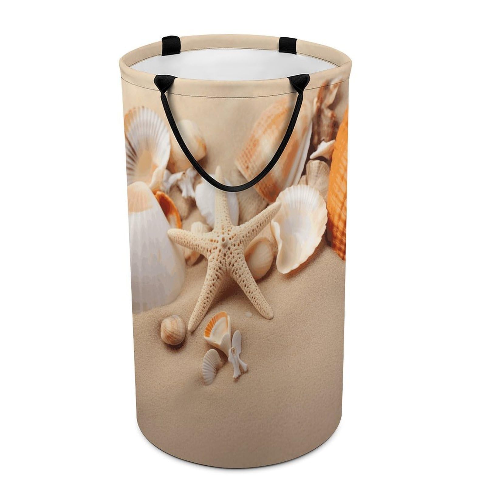 Adfgyerh Style Seashells Starfish On The Sand Laundry Basket ，Foldable Waterproof Model ，Laundry Hamper ，Handles On Both Sides Easy To Move ，Storage Basket For Bedroom, Bathroom, Dorm, Laundry Room.