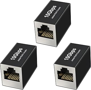 Jadaol [UL Listed] RJ45 Coupler 10Gbps Shielded, Gold-Plated Contacts, Aluminum Alloy Inline Ethernet Extender, PoE Supported Female-to-Female Adapter for Cat8/Cat7/Cat6a/Cat6 Cables, 3-Pack Black
