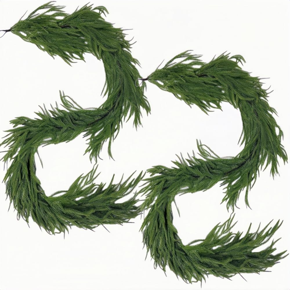 2Pcs 6Ft Artificial Norfolk Pine Garlands Artificial Christmas Garlands Greenery Garland Faux Green Garlands for Fireplace Table Mantle Wall Stairs Window Christmas Decoration - Image 6