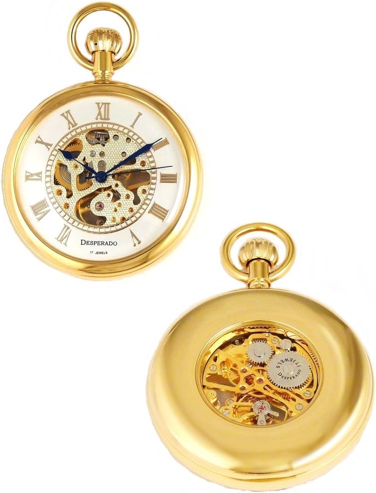 Desperado "Schofield Gold Plated Skeletonized Mechanical Pocket Watch
