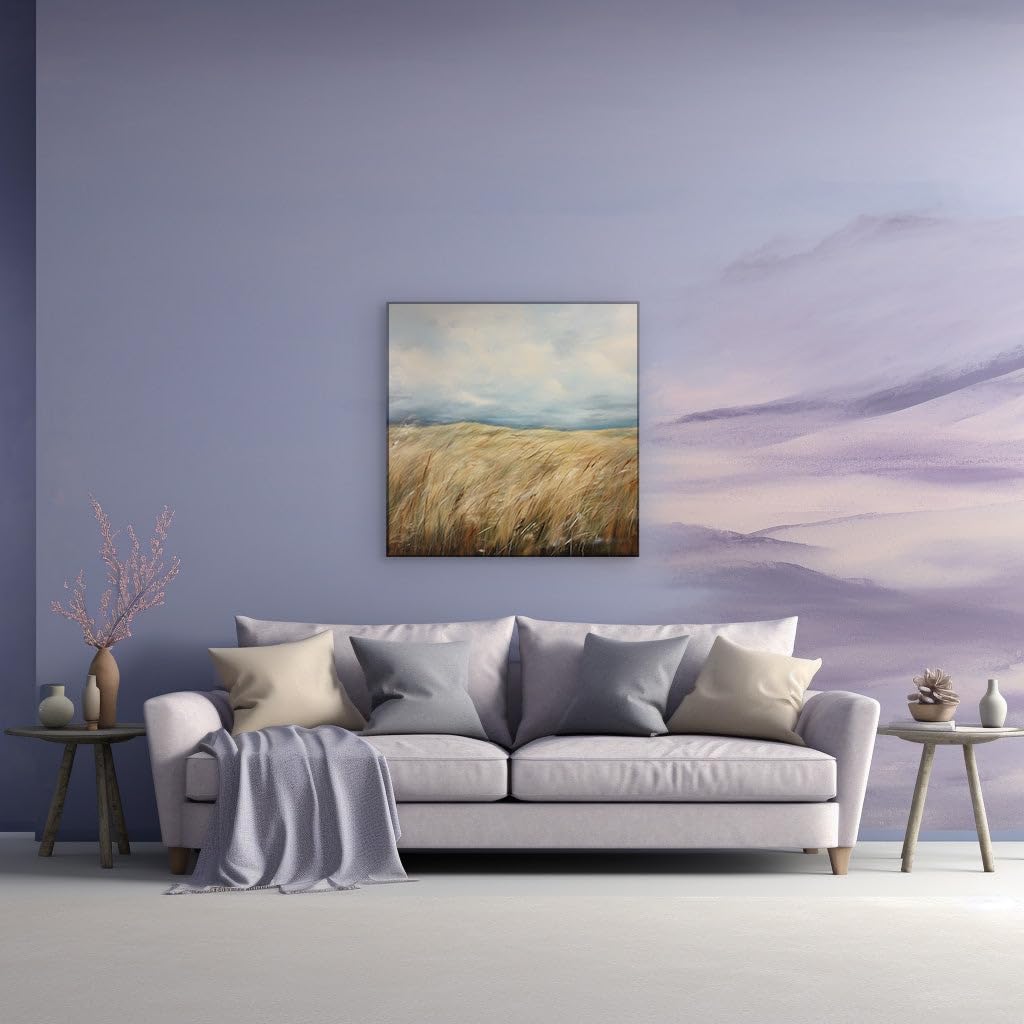 Canvas for Living room. Whispers of the Wind in the Golden Wheat Sea � Capturing Vitality in a Serene Landscape Painting, 27 x 18 inch Canvas Wall Art - Ready to Hang - 69x46 cm (27x18 inch)
