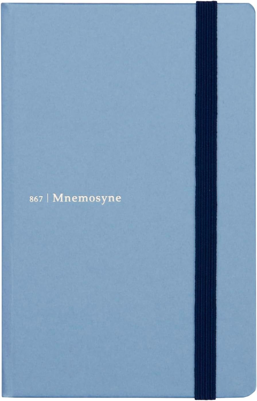 Maruman Mnemosyne Lined Journal- A6, 5.71" x 3.74", 80 Sheets / 160 Pages, 6.5mm Narrow Ruled Notebook, Book-bound With Premium Light Blue Hardcover, Includes Bookmark & Elastic Closure, Made in Japan
