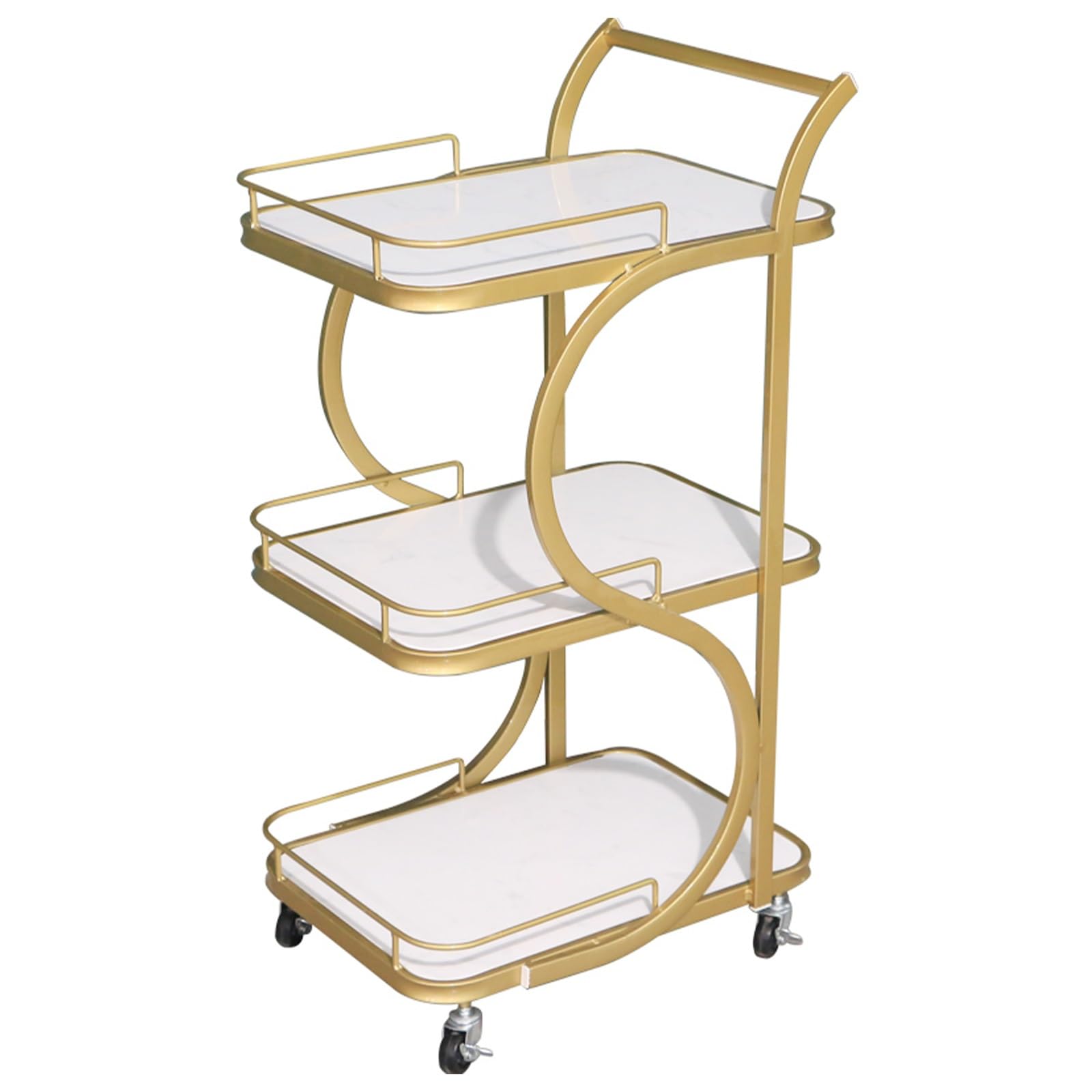 Carrello da Bar per la casa Carrello da Servizio per la Preparazione del Cibo Tavolo in Acciaio Inossidabile Carrello da Bar per la casa a 3 Livelli con Ruote,Oro-45 * 34 * 84CM