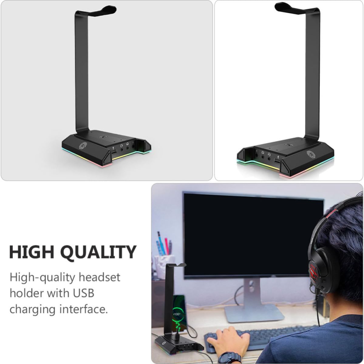 PRETYZOOM Soporte para Auriculares de Sobremesa ABS Puerto USB Negro