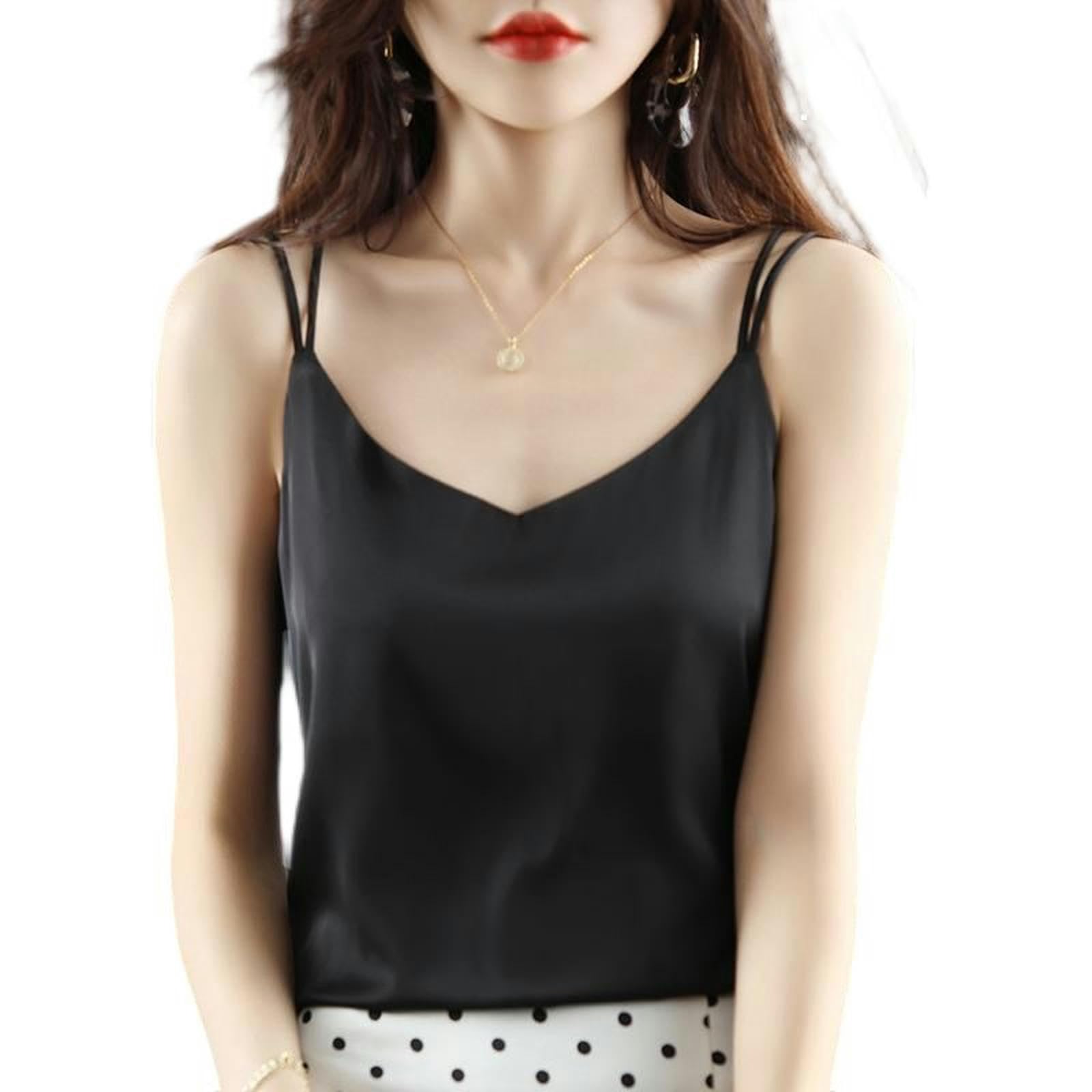Camisole femme col en V double bretelles et dos croisé design XXL noir