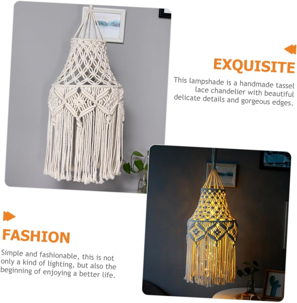 Ciieeo Hanging Bohemian Ceiling Lamp Shade Handmade Weaving Cotton Lampshade Cover Tassels for Bedroom and Home Decor Elegant and Portable Lighting