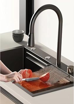 Domestic Single Bowl Kitchen Sink, 304 Stainless Steel, Waterfall Design, 75 * 46 * 22cm, Undermount, Brushed Finish