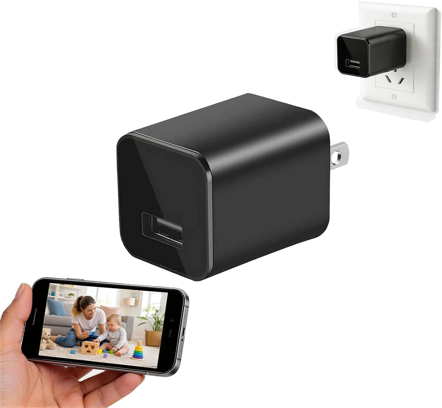 USB 充電器型防犯カメラ 1080P フル HD 最大 128GB 対応 長時間循環録画 室内見守り監視カメラ 日本語説明書付き