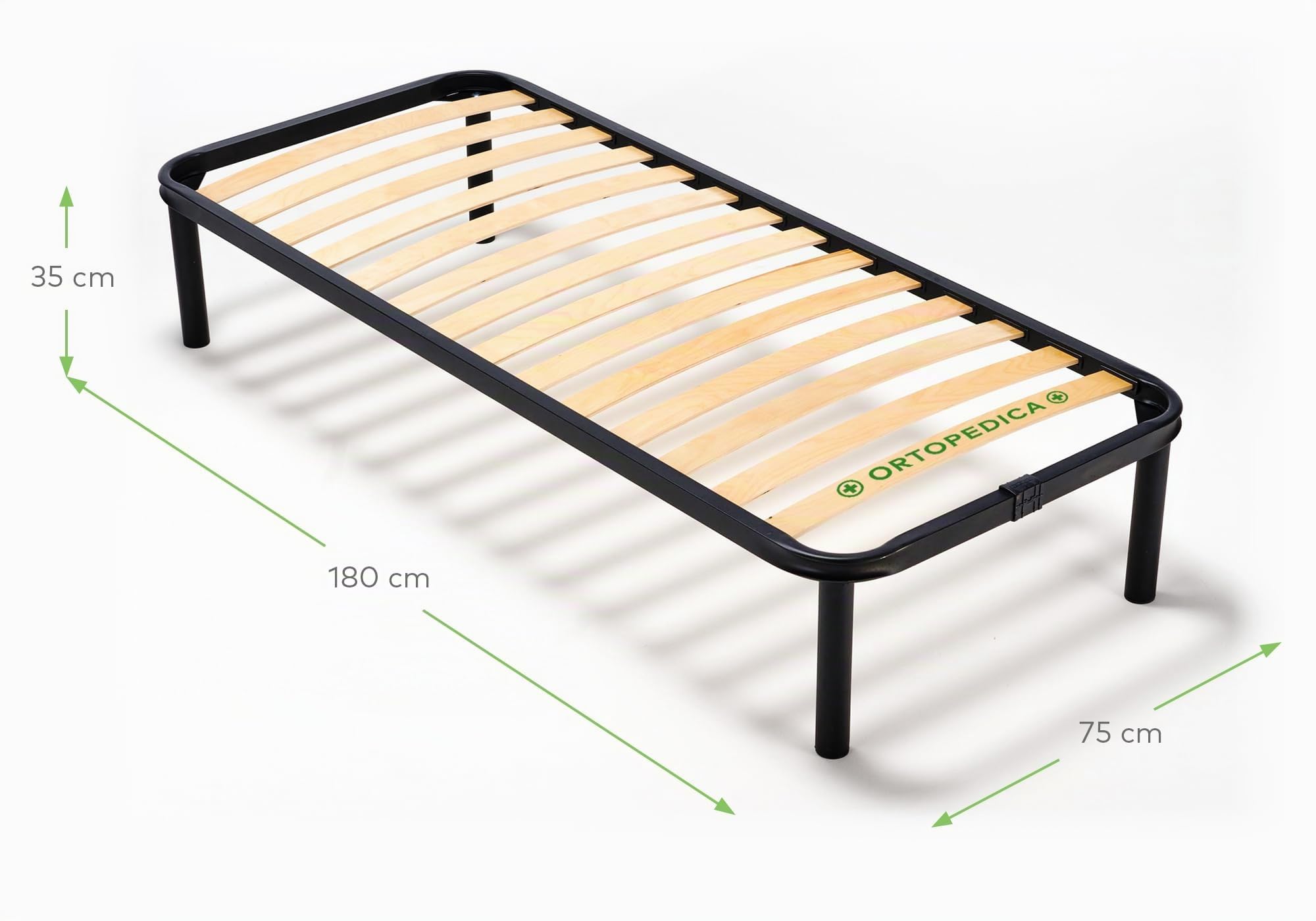 EVERGREENWEB - Somier Individual 75x180 cm con 13 Resistentes Láminas de Madera y Estructura en Hierro Reforzada con piès Extraíbles, Altura 35 cm - Base para Todos colchones, Somier Ortopedico