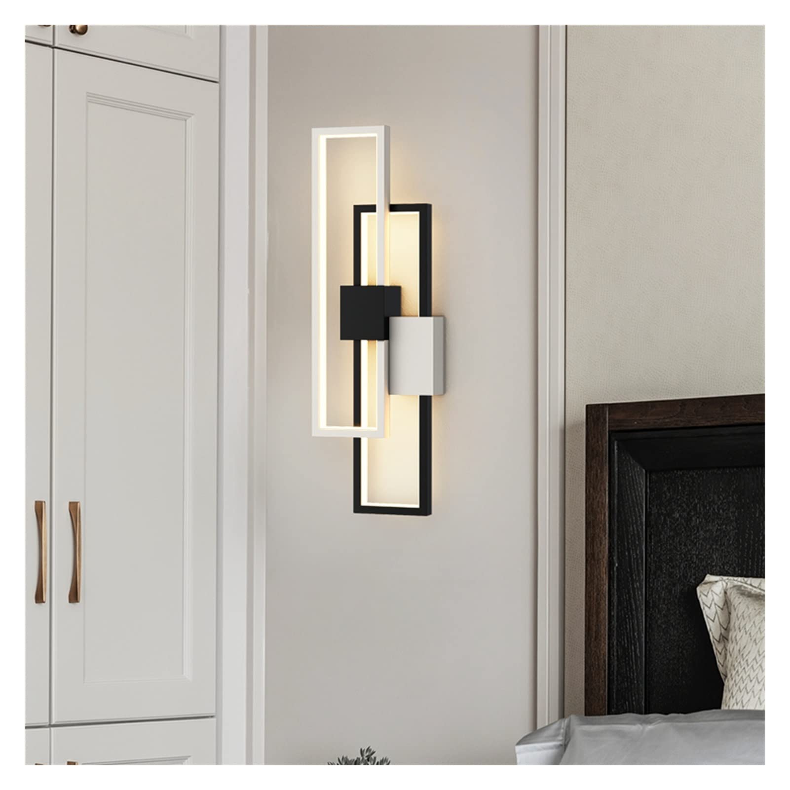 VDOQTLJT Wall lamp Minimalist LED Lights Compatible with Living Room Bedroom Bedside Modern Sconce Lamp Compatible with Corridor Chandelier Ceiling(Blackheight420mm,Warmwhite)