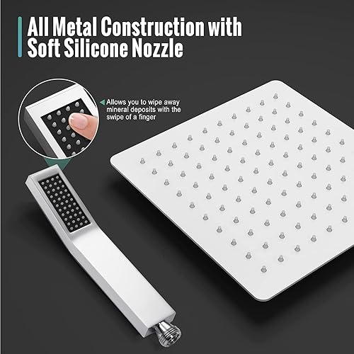 Miniatura 7 de Cabezal de ducha totalmente metálico, cabezal de ducha de lluvia de alta presión de 8 pulgadas con combo de cabezal de mano, 3 ajustes de