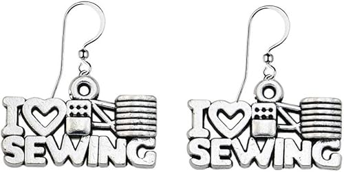 Joyería de costura regalo de costura, aretes de amor, regalos de costura, regalo para edredones o alcantarillas, aleación de plata