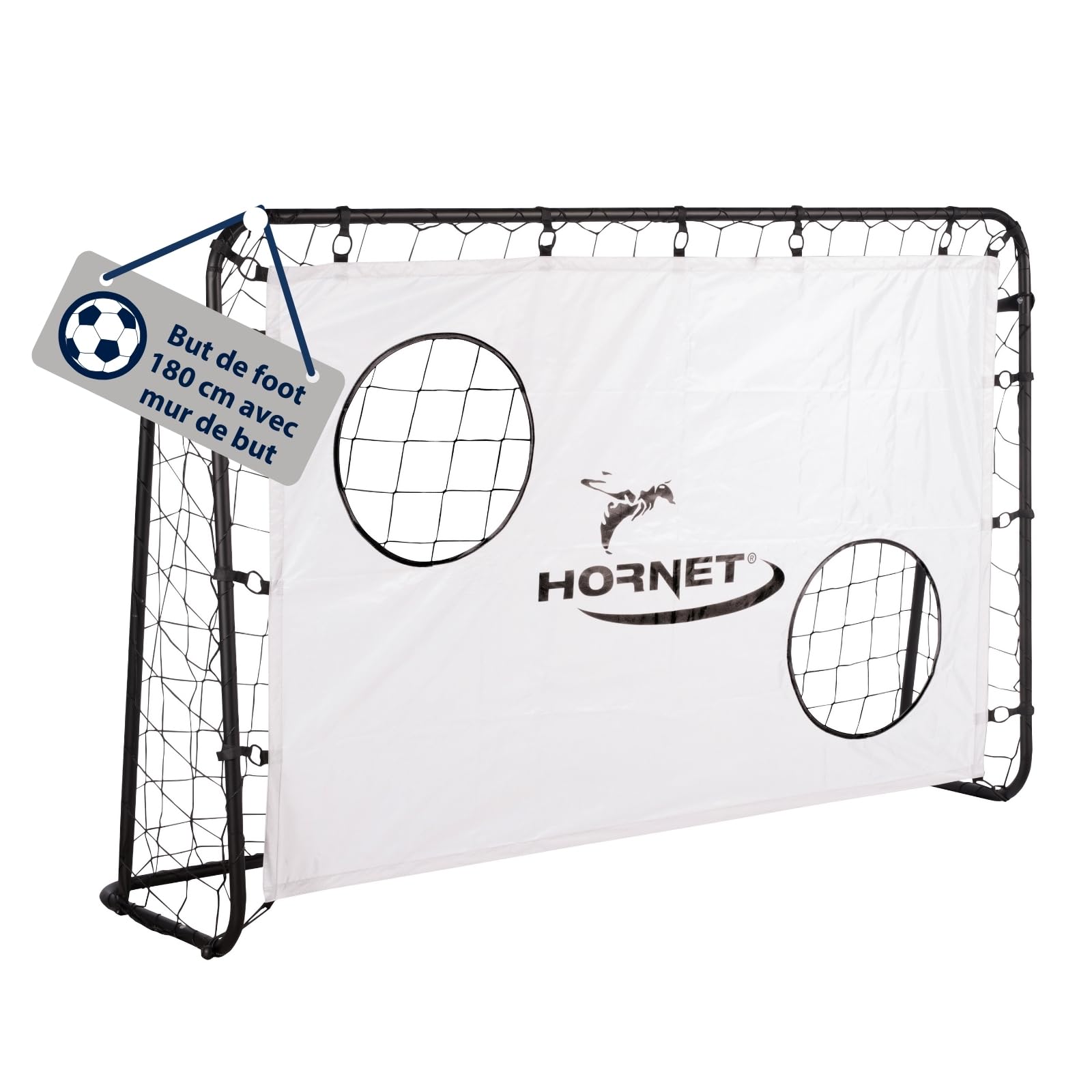 HUDORA But de football Hornet 180 avec mur de but - Extérieur, filet amovible, trous de tir renforcés, résistant aux intempéries