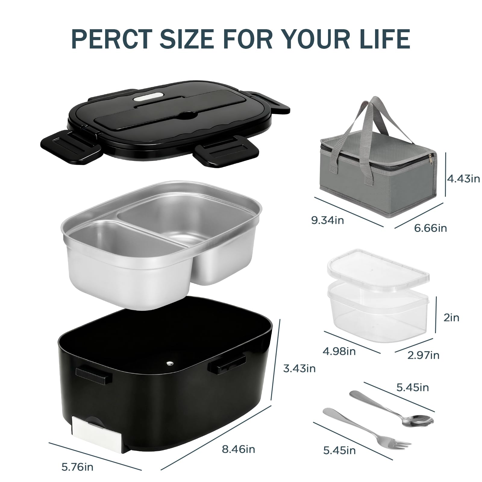 VINATO Scaldavivande Elettrico Portatile 1.5L, Porta Pranzo Elettrico 60W,Lunch Box Elettrico,Portavivande Elettrico per Auto/Ufficio, Con Forchetta/Cucchiaio E Borsa Termica