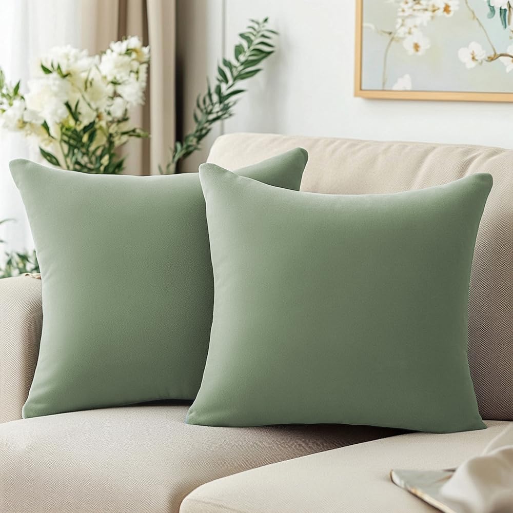 Sage Green Microfiber 16" x 16" Decorative Throw Pillow Covers