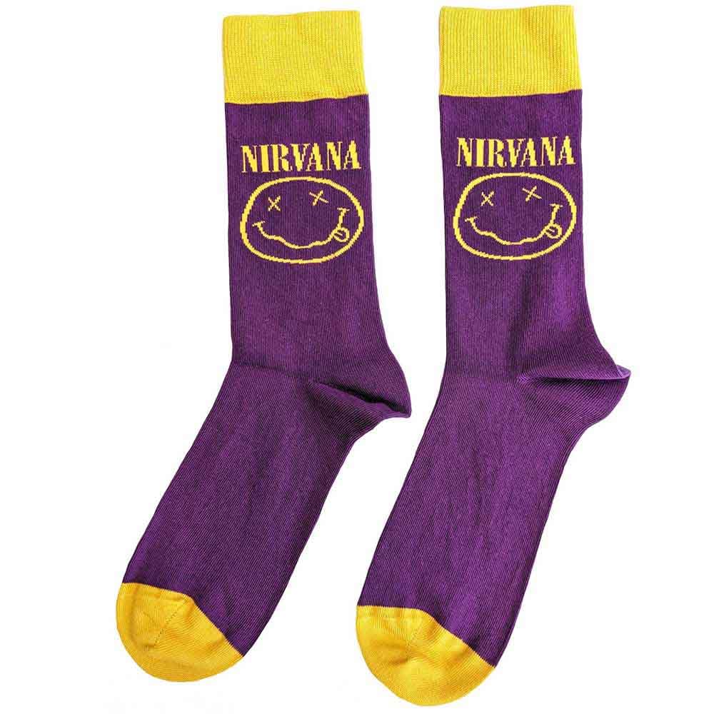 Rock Off officially licensed products Nirvana Ankle Socks Yellow Smile Official Mens Purple (UK SIZE 7-11) One Size