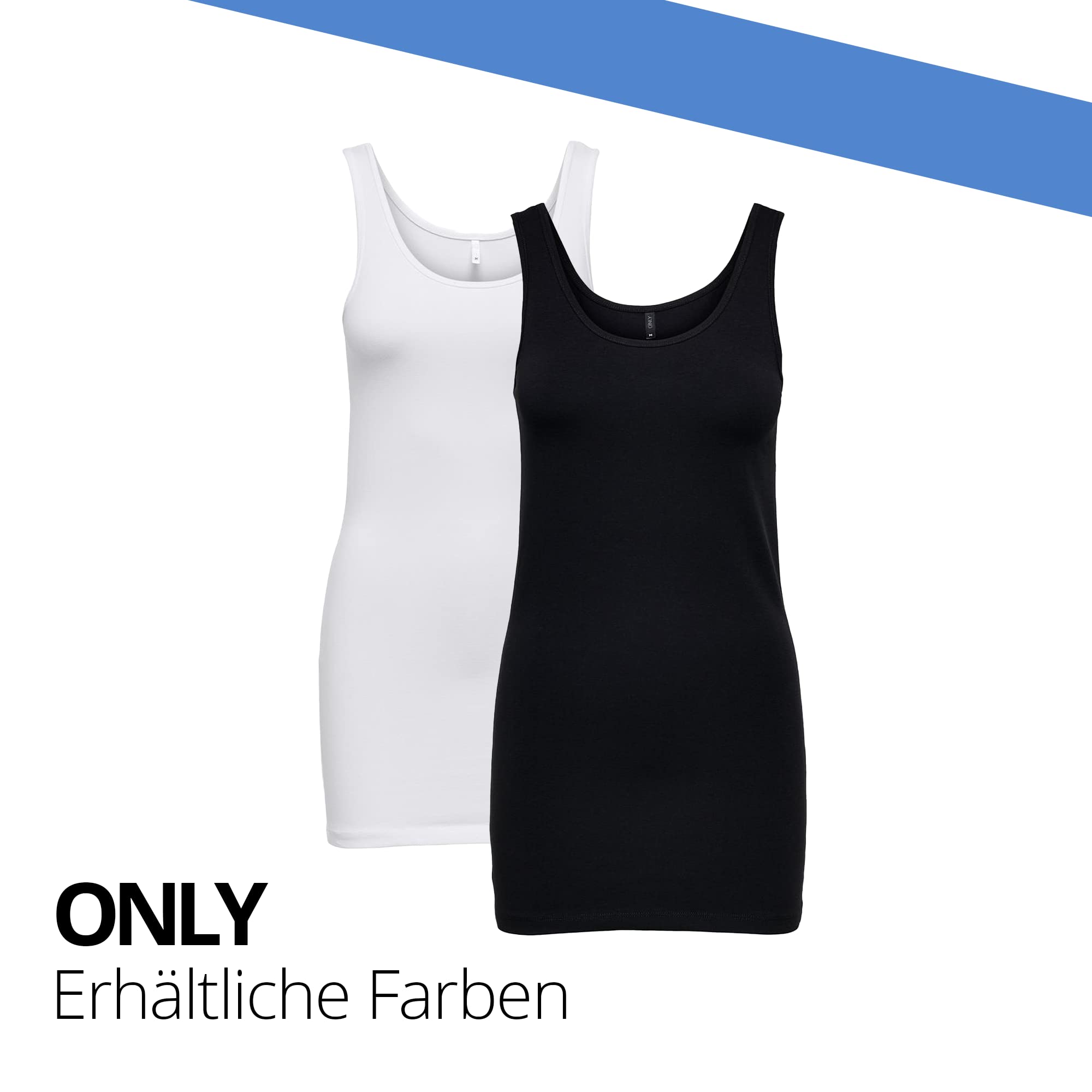 ONLY Tank Top Lang, Schwarz/Weiß, 95% Baumwolle, 5% Elasthan, 1er - 5er Pack