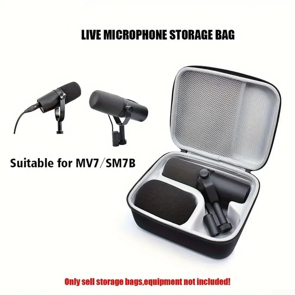 Étui de transport rigide pour microphones Shure SM7B MV7 MV7X, coque robuste en EVA absorbant les chocs avec intérieur en mousse personnalisé, sac de rangement de voyage compact et léger