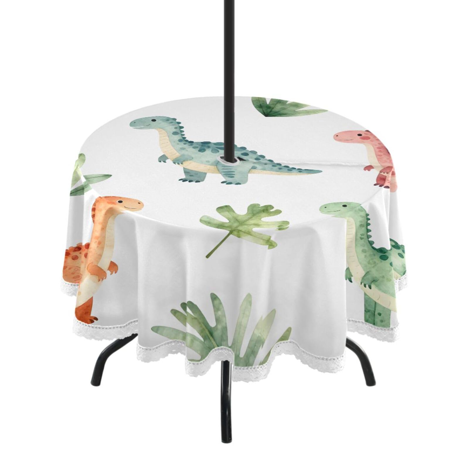 Ttgoth Tropical Dinosaurs Outdoor Table Cloth 152 cm Water Stain & Resistan Tablecloth Wipeable Table Cover with Parasol Hole & Zipper for Garden Patio Party Picnic