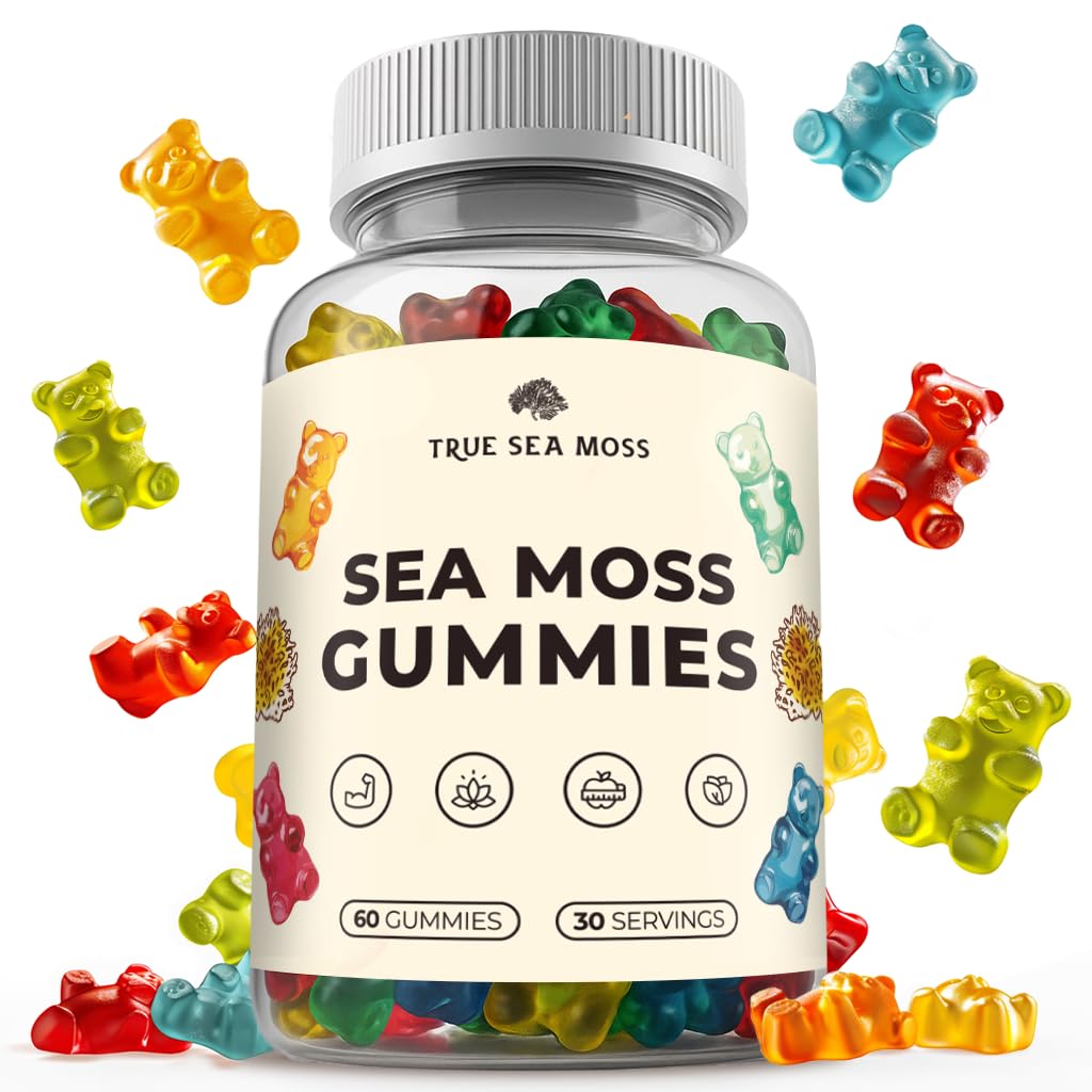 Organic Sea Moss Gummies – Contains Irish Sea Moss + Burdock Root + Bladderwrack – 60 Gummies for Stronger Immune, Healthier Skin & Hair, Detox – Great for Kids & Adults, Made in The USA