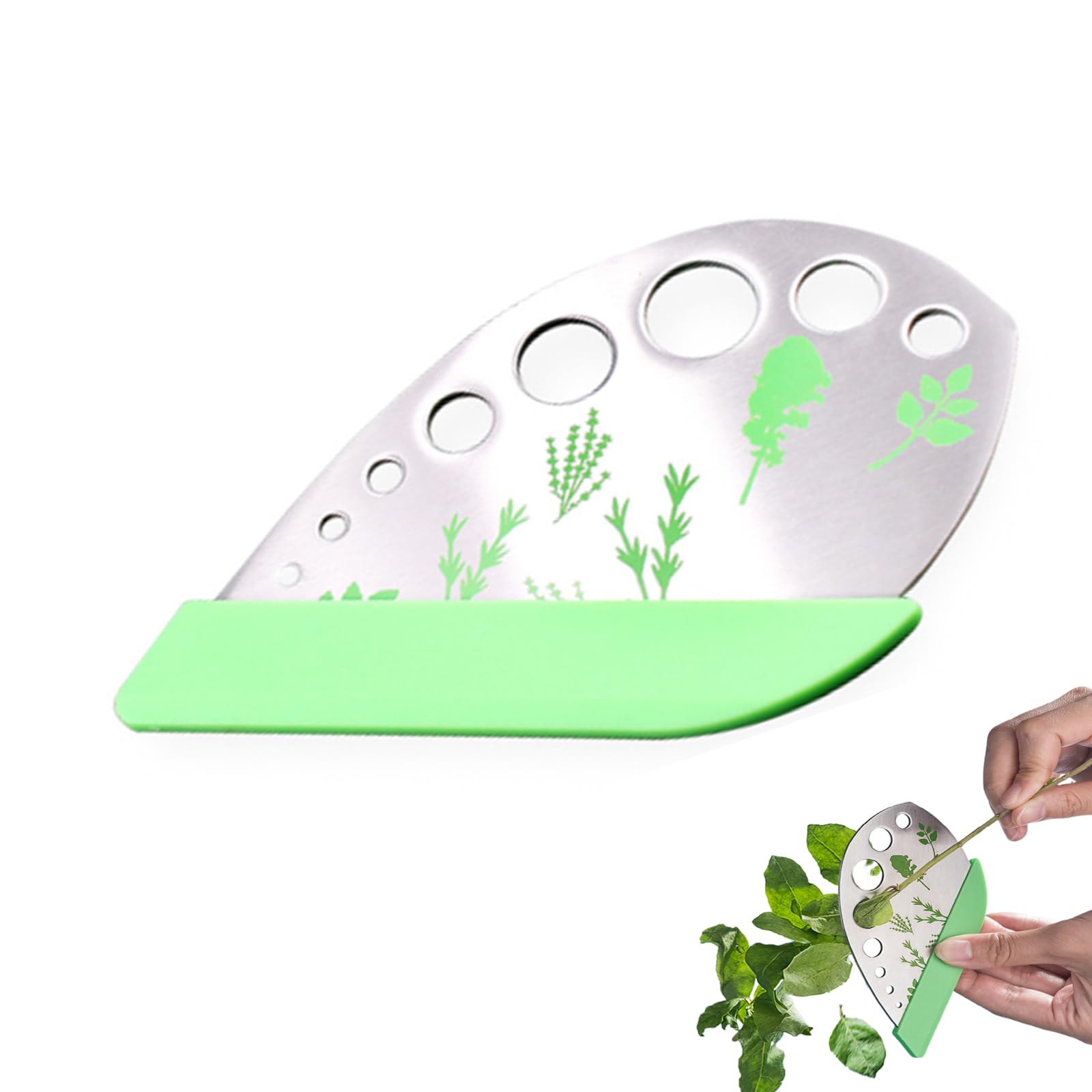 Herb Stripper, 9 holes Stainless Steel Kitchen Herbs Leaf Stripping Tool, Metal Herb Peeler for Kale, Collard Greens, Chard, Basil, Thyme, Rosemary Stripper (1 pack，green)