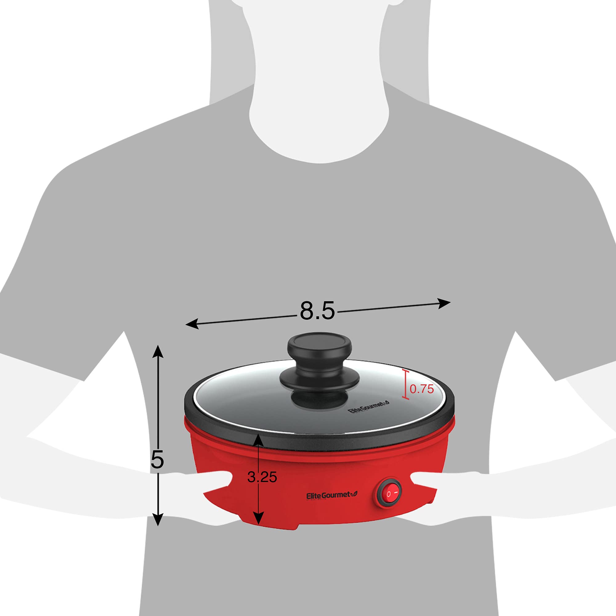 Elite Gourmet EGL-6101 Personal Sartén eléctrica antiadherente para salteados con tapa de cristal templado, calentamiento rápido, 650 vatios, rojo
