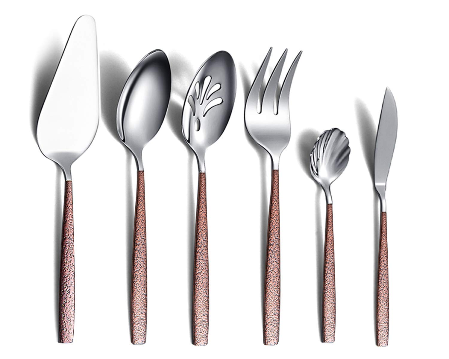 Berglander Juego de servicio de 6 piezas con mango de superficie de luna y cabeza brillante de titanio, cucharas de servir modernas de acero inoxidable, utensilios cubiertos de servicio