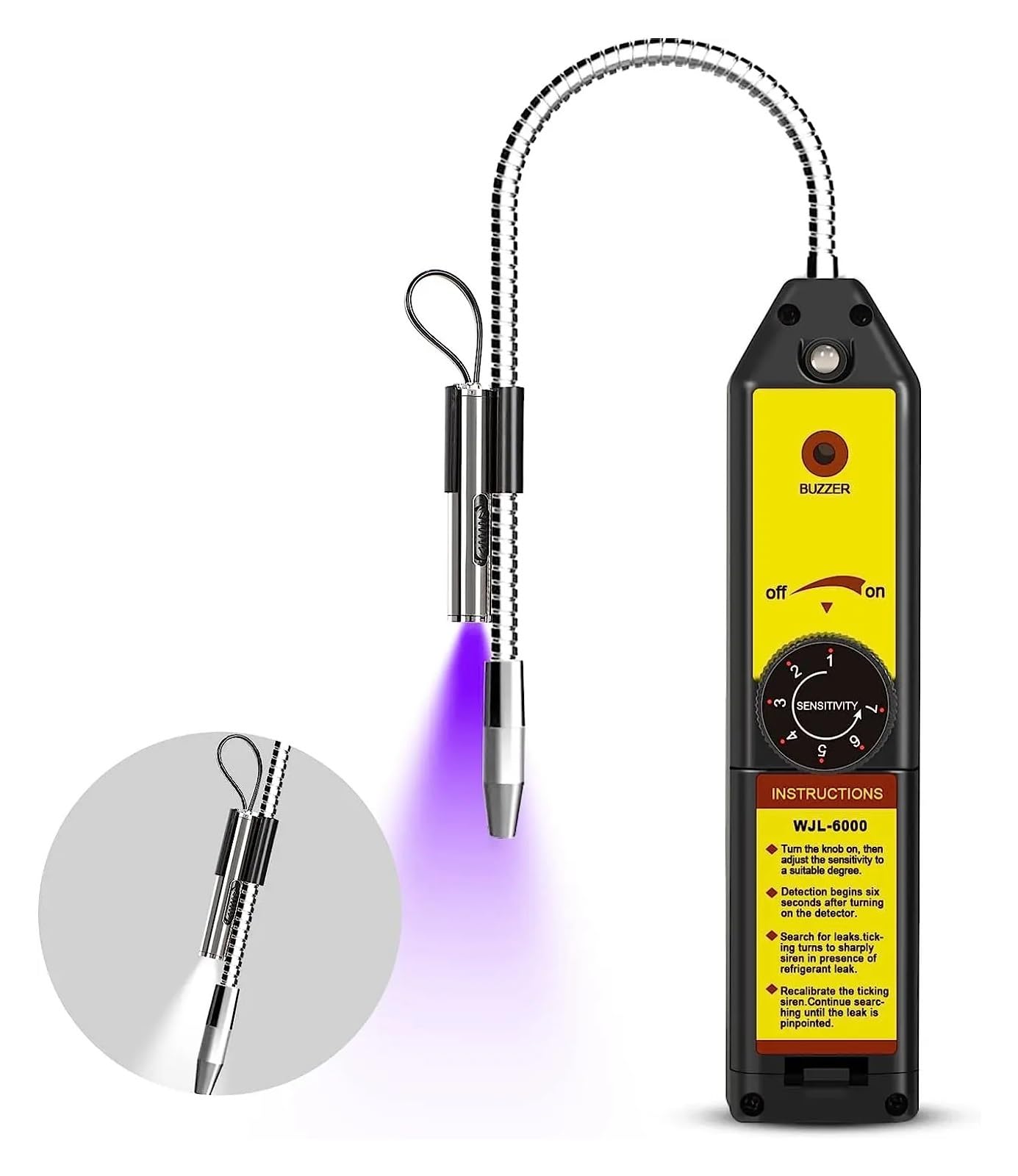 Détecteur de Fuite de réfrigérant Détecteur de Fuite d'halogène Climatiseur R22 R410A R134A R1234YF Testeur de gaz HCFC Outil de détection, Localisation PréCise des Fuites(with UV-Lamp)