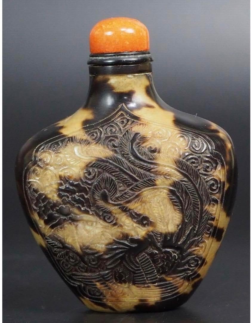 清時代本べっ甲(玳瑁)龍鳳細密彫刻鼻煙壺 ☆時代珍品☆ 検/清 清時代本べっ甲(玳瑁)龍鳳細密彫刻鼻煙壺 ☆時代珍品☆ 検/清