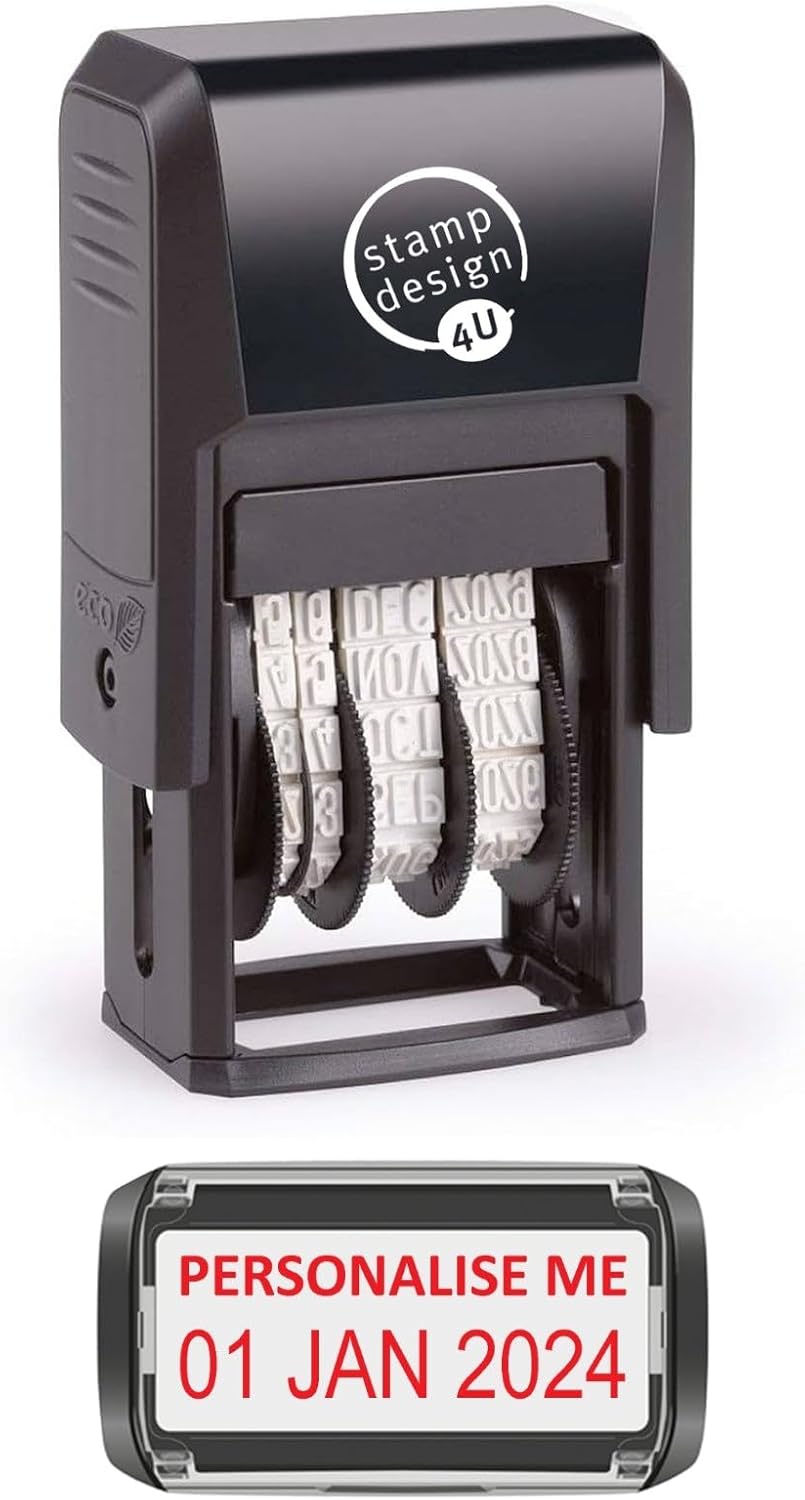 4850 Personalised Changeable Self Inking Date Stamp Red Inkpad