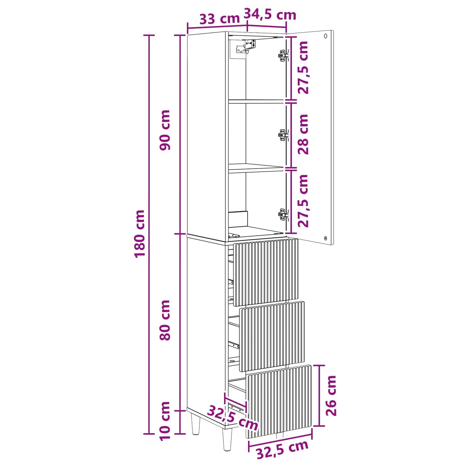 2-częściowy zestaw szaf 33 x 34,5 x 90 cm, materiał drewnopochodny do salonu, ogrodu lub na balkon, z dużą ilością miejsca do przechowywania, montaż ścienny, nowoczesne wzornictwo, odporna na