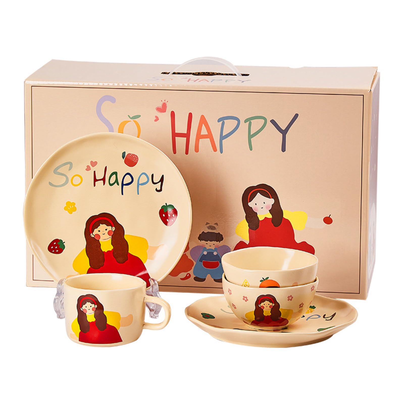 Reisschale aus Keramik, einfarbig, für den Haushalt, vier Eltern-Kind-Geschirr, "Dad", 4-teilig (Box)