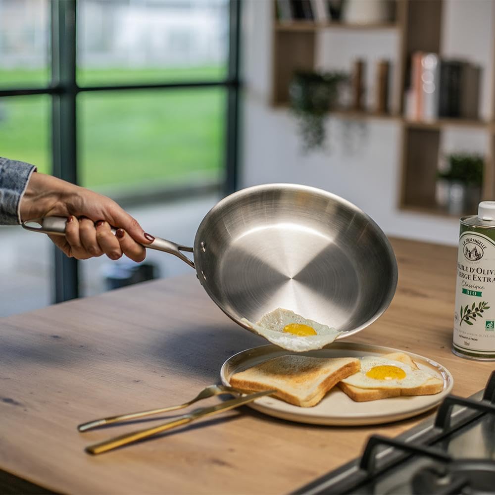 Livoo - Poêle en acier inoxydable 20 cm MEP157 - Gamme Brigade - inox triply - sans PFAS, Argent
