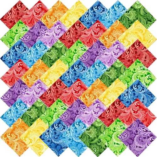 Image of 5 inchx5 inch 50pcs Cotton Fabric Squares for Sewing Quilting Supplies- Paisley | Good quality wonderful colors beautiful patterns soft and sturdy 100% cotton fabric squares perfect for quilting projects