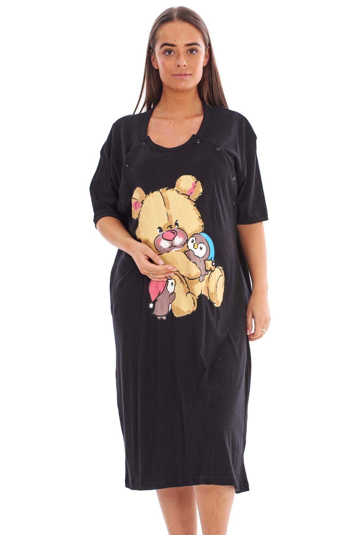 MalayLadies Maternity Nightdress 100% Cotton Printed Motif Breastfeeding Button labor