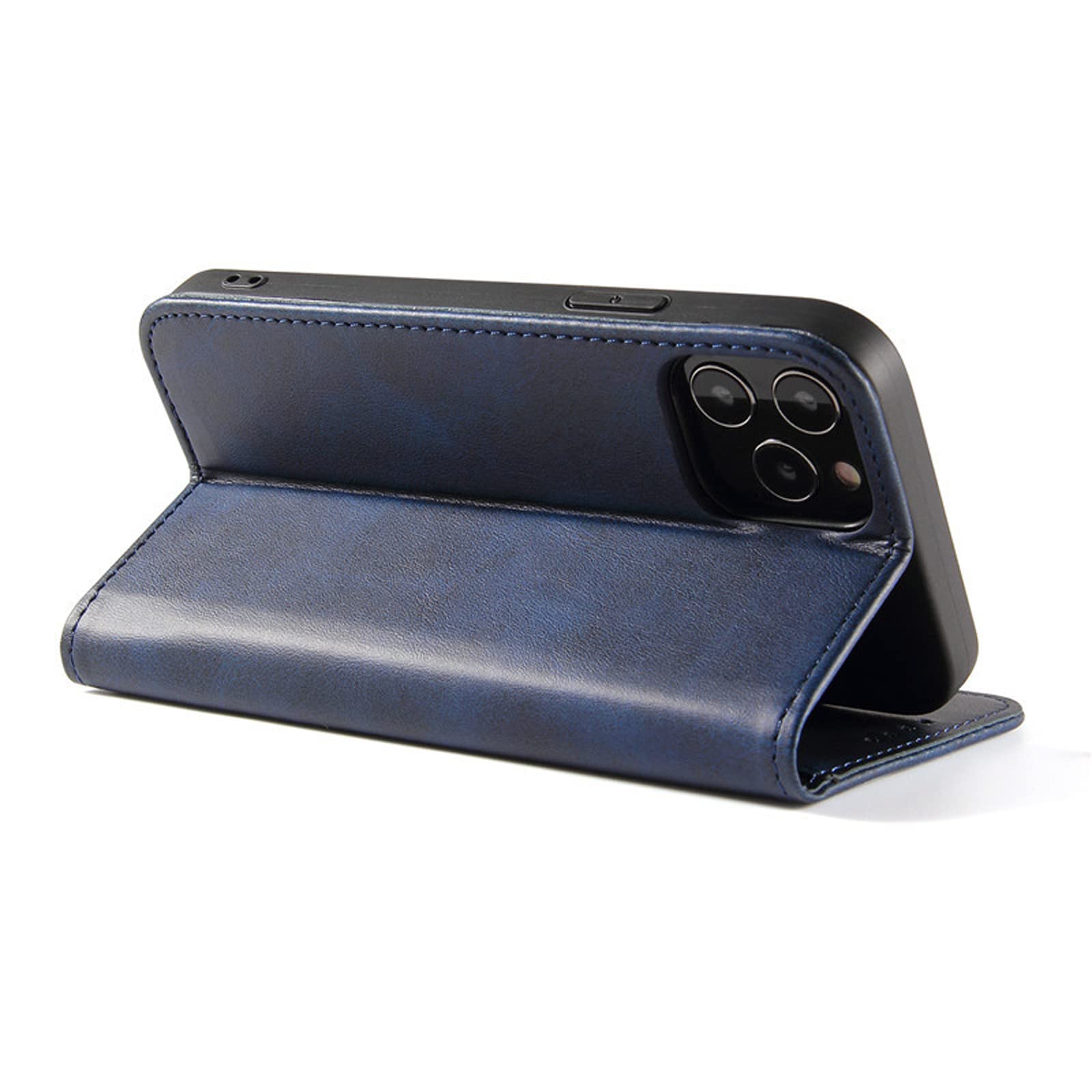 LTL Etui na telefon do iPhone 13 Mini/13/13 Pro/13 Pro Max, ręcznie robione skórzane etui z klapką z przegródkami na karty, etui na telefon, magnetyczne zamknięcie, niebieskie, 13pro 6,1"