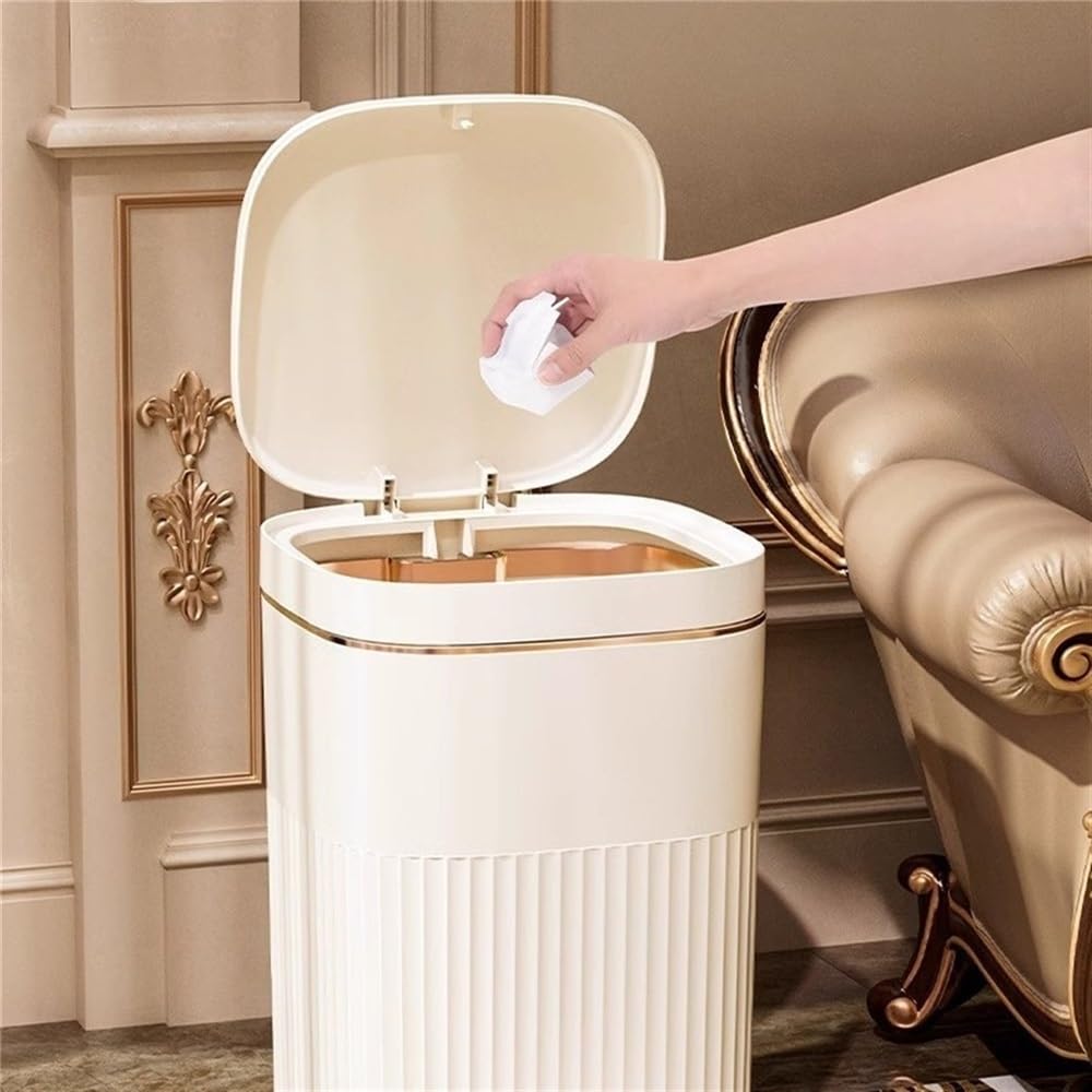 Waste Paper Basket kosz na śmieci 8/10/15 l z pokrywką Soft-Close, kosz na śmieci w stylu retro, z tworzywa sztucznego, z pierścieniem dociskowym, do salonu, sypialni i łazienki (kolor