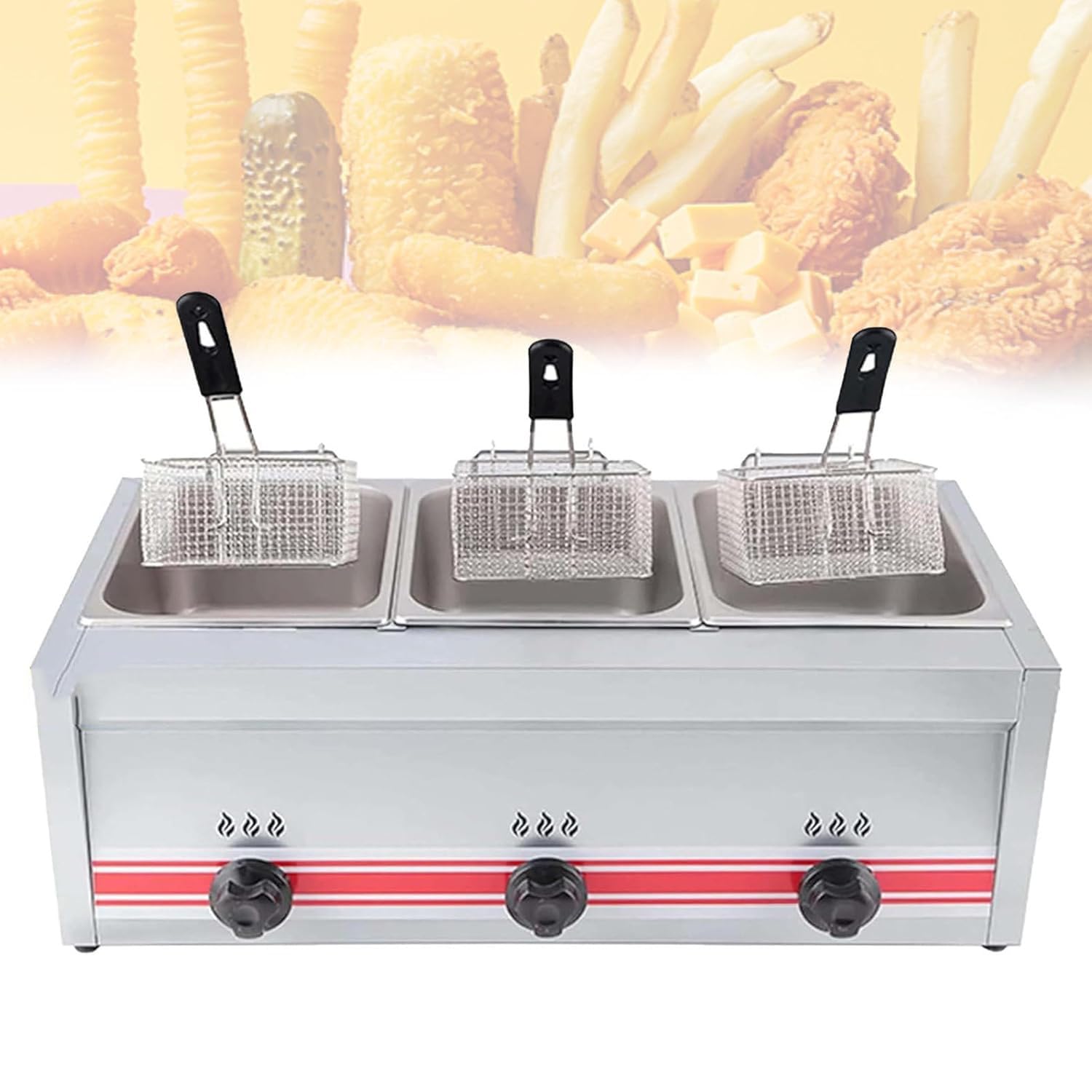 Friteuse autoportante à gaz commerciale propane GPL double panier cuisine de restaurant